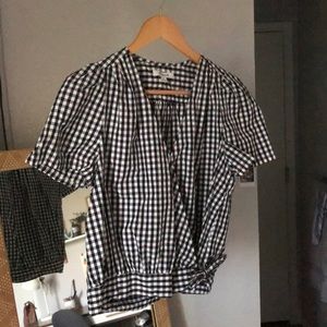Madewell gingham cropped tie blouse